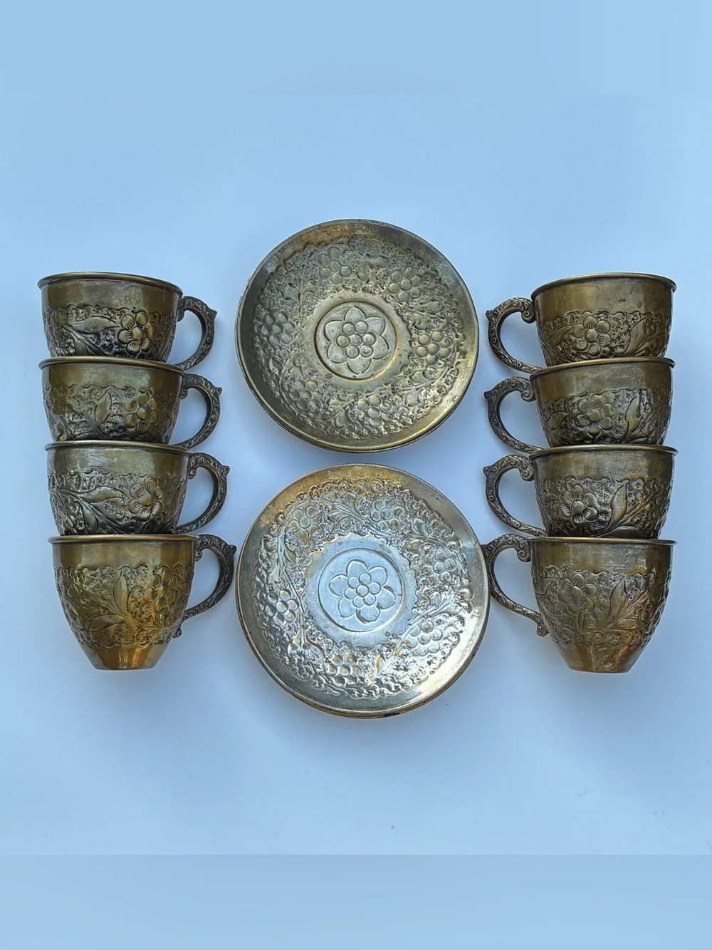 Vintage 16-Pc Solid Brass  Tea/Coffee  Sets Serve for 8